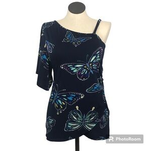 One shoulder off Top Women’s Size M Multicolor Short Bell Sleeve’s, Pullover